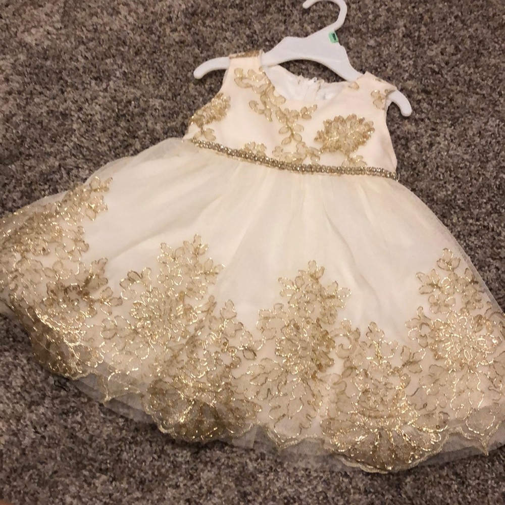 Beige and gold flowers with crystal bell dress